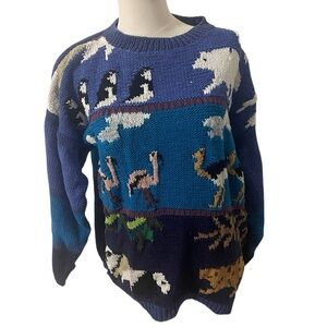 Vintage 20 Ans handmade knit sweater Blue Size Large RARE